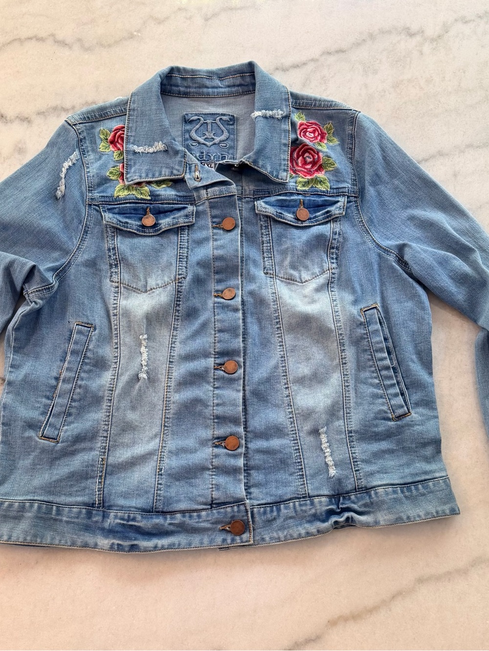 Light Blue Embroidered Rose Denim Jacket – Women's Jean Jacket